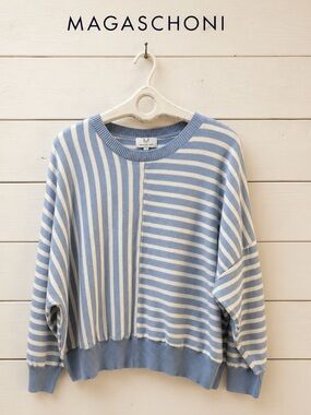 MAGASCHONI Blue & Ivory Striped Knit Sweater Size 3X